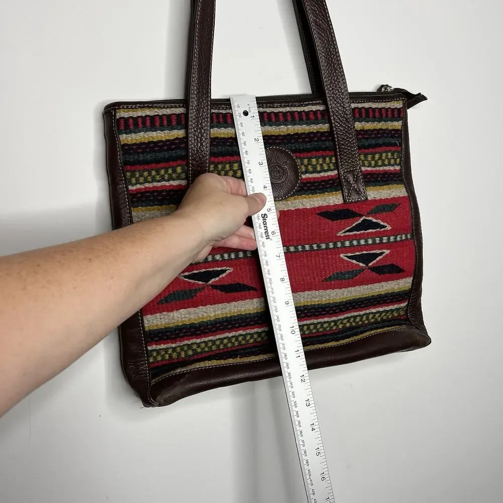 Born Wool Leather Tote Bag Southwestern Boho Aztec Pattern Shoulder‎ Purse